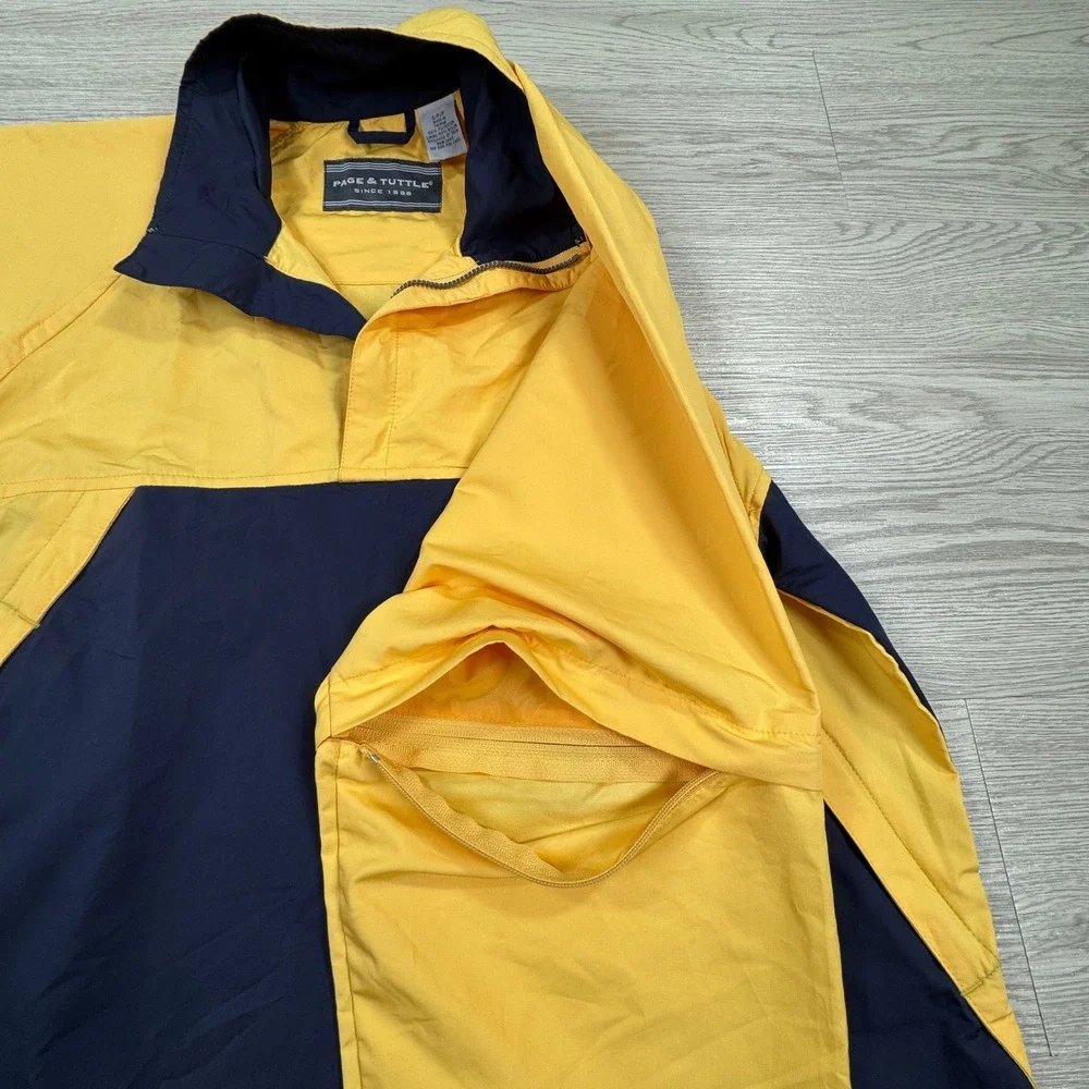 Page & Tuttle Men's Windbreaker Jacket Yellow Navy Small Anorak Pullover Sporty